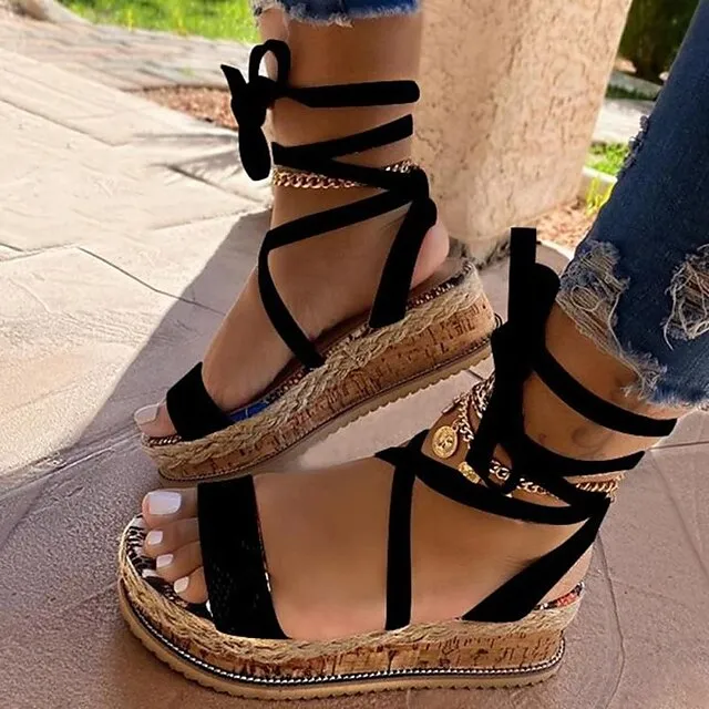 Women's Sandals Comfort Shoes Platform Sandals Outdoor Daily Walking Summer Platform Open Toe Sexy Casual PU Leather Microfiber Loafer Color Block Black Green Khaki