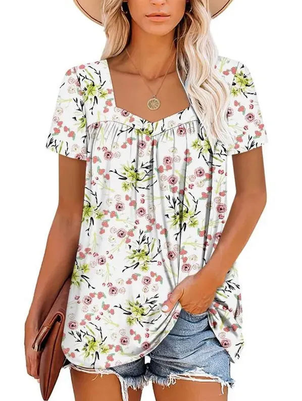 ✨Women's Summer Pleated Printed Short-Sleeves