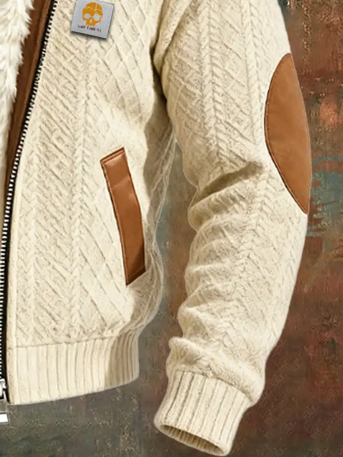 Men's Retro Texture Knitted Jacquard Warm Multi-Pocket Outdoor Jacket
