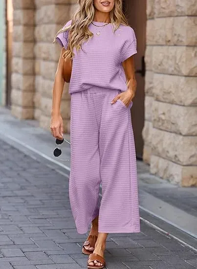 ✨Women's Casual Textured Tops and Wide Leg Pants Lounge Sets