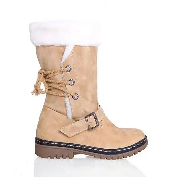 Women's Casual Plush Belt Buckle Mid-Cut Snow Boots 62466792S