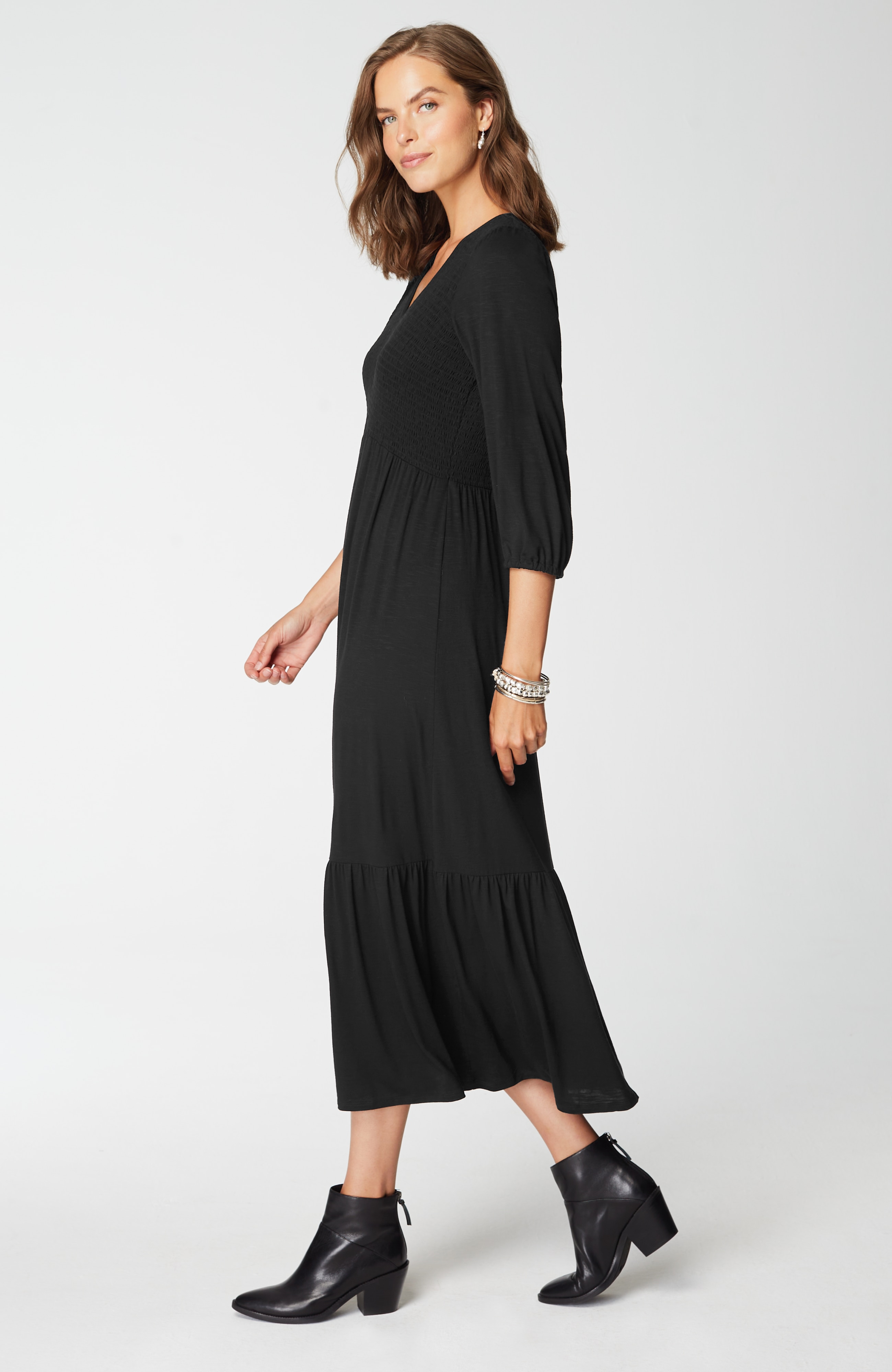 Tiered Flounced-Hem Midi Dress