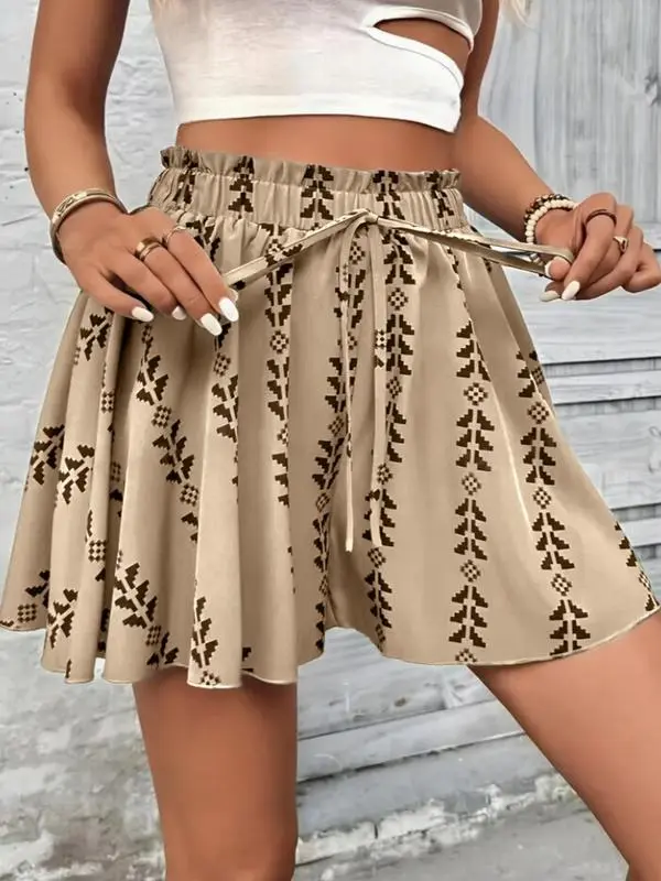 Women's Bohemian Knot Front Shorts – Casual All Over Print Summer Bottoms