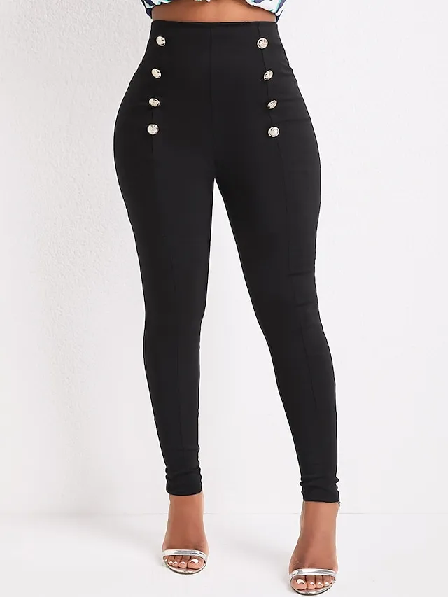 Women's Pants Trousers Leggings Full Length High Cut Micro-elastic High Waist Fashion Streetwear Party Daily Wear Black White S M Fall Winter