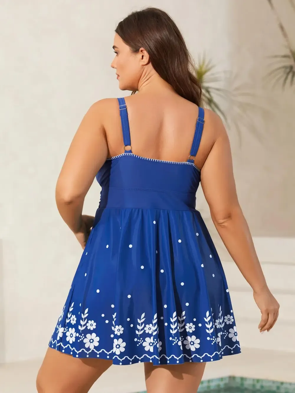 Anti-Float Tie Floral Print Embroidered Swim Dress