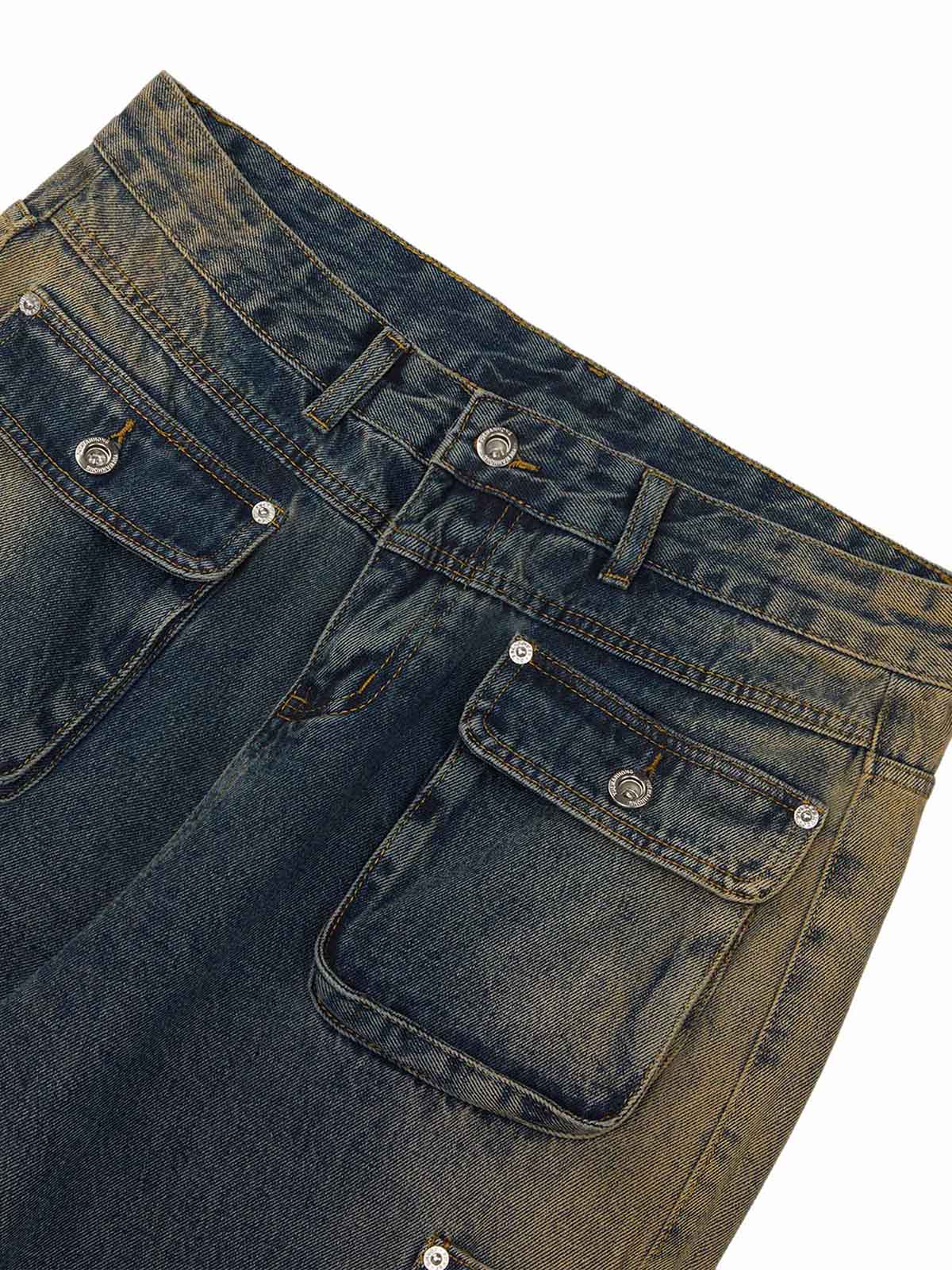 Multi-pocket Zipper Design Washed Hip-Hop Jeans - 2112