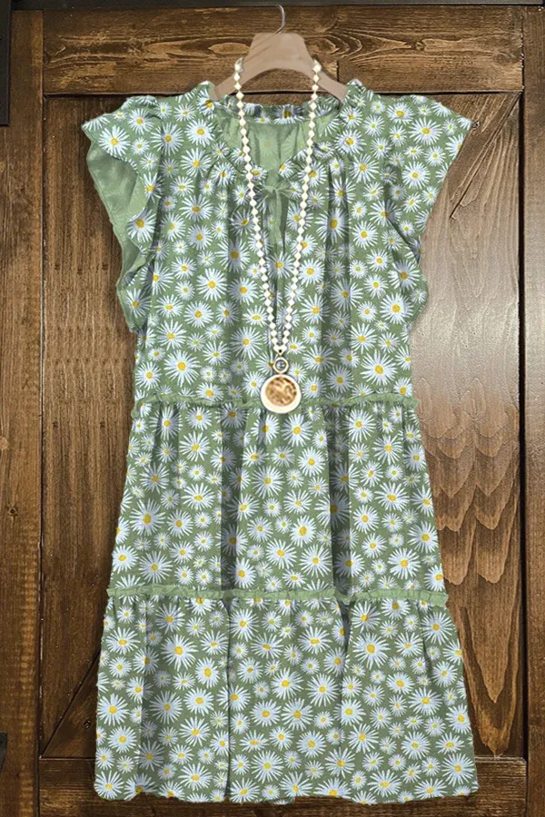 Elegant Floral Print Ruffled Dress