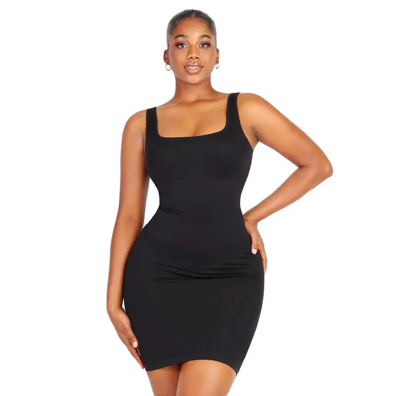 Women’s Seamless V-Neck Maxi Dress with Built-in Shaper-Spaghetti Strap