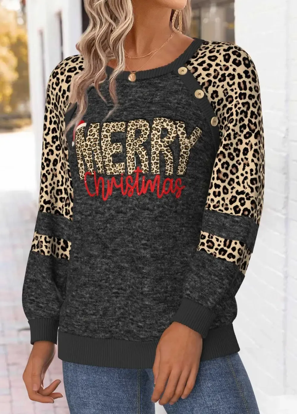 Christmas Black Tummy Coverage Long Sleeve Round Neck Sweatshirt