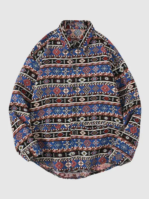 Men's Retro Geometric Ethnic Blend Wool Shirt Jacket