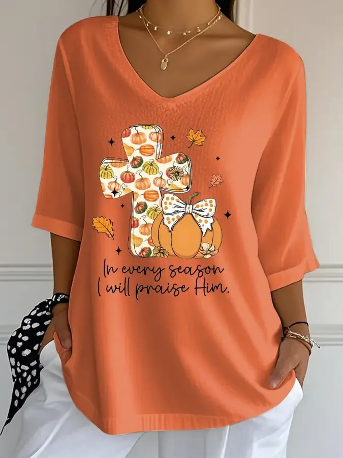 Women's In Every Season I Will Praise Him Print T-Shirt