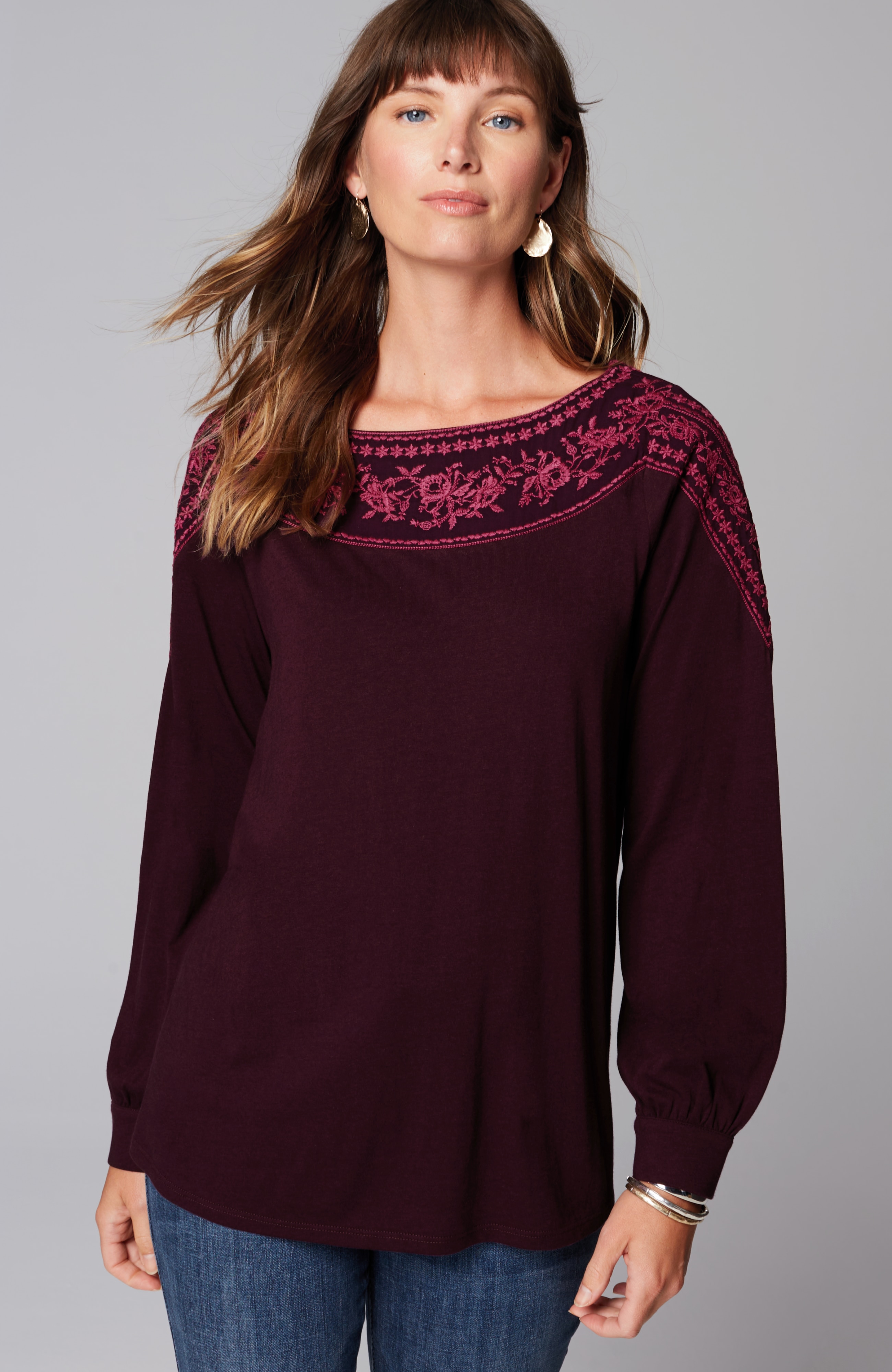 Embroidered Mixed-Media Top
