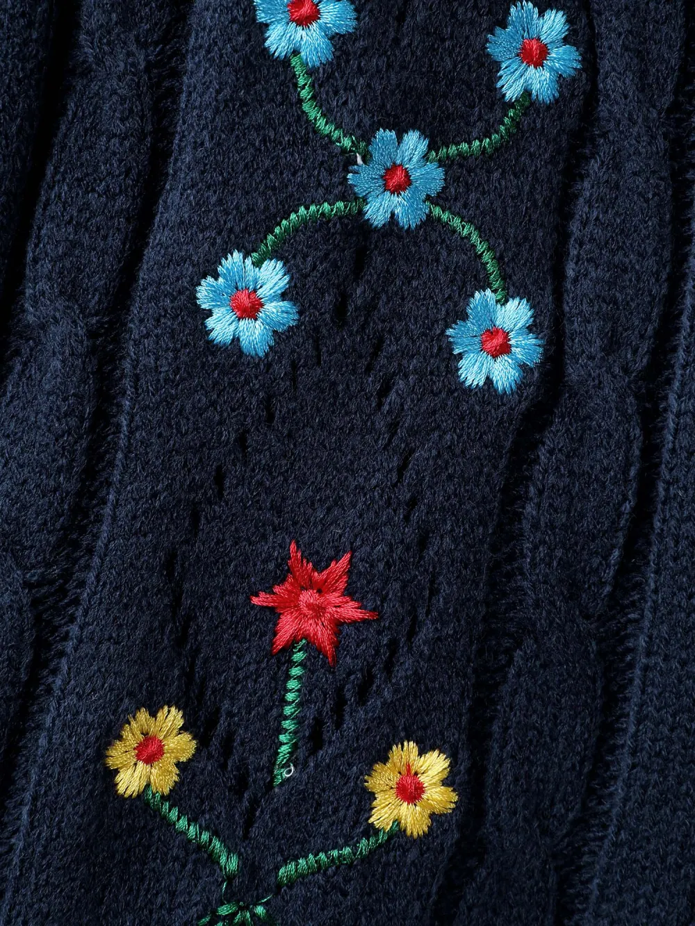 Cable Knit Embroidered Raglan Sleeve Pullover