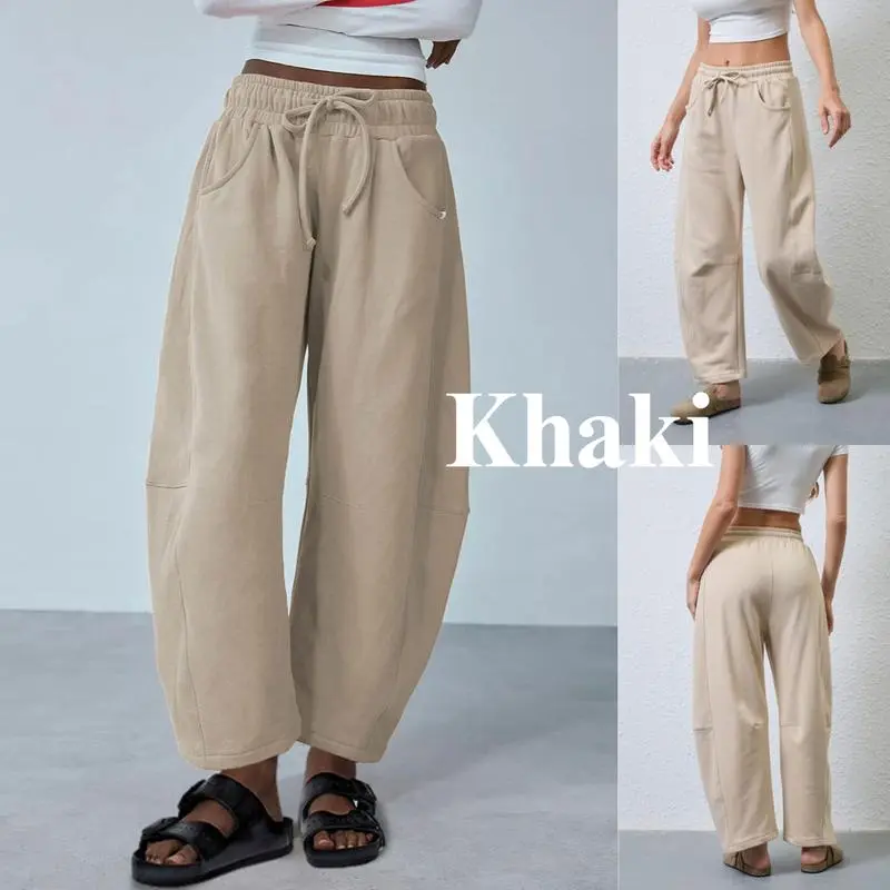 Women's Cotton Barrel-Leg Sweatpants (Drawstring Waist, Pockets)