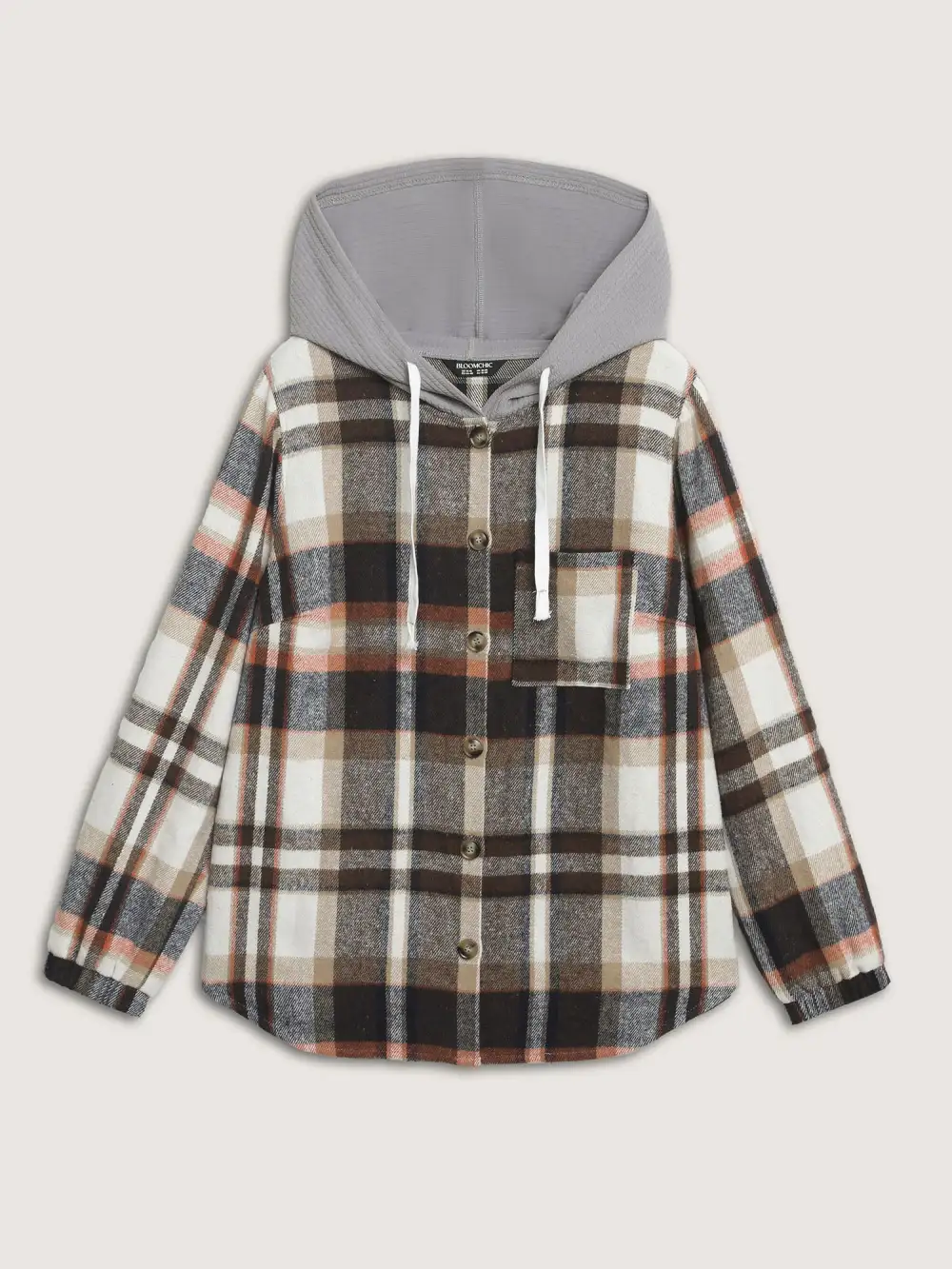 Plaid Print Textured Hooded Jacket