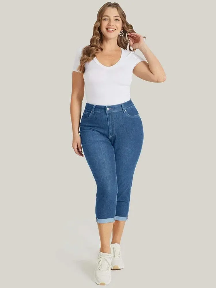 5 Packs-Very Stretchy High Rise Dark Wash Cropped Jeans