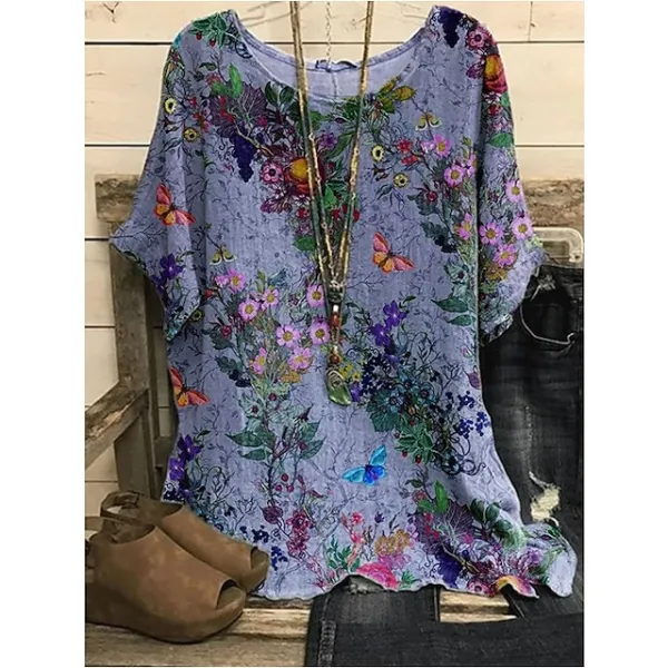 Women's Blouse Chiffon Floral Print Daily Daily T-shirt Sleeve Long Sleeve Round Neck Pink Summer Spring