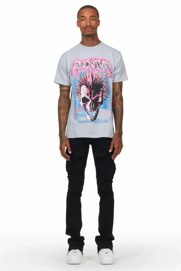 Obern Grey T-Shirt & Sarg Black Stacked Flare Jean Bundle