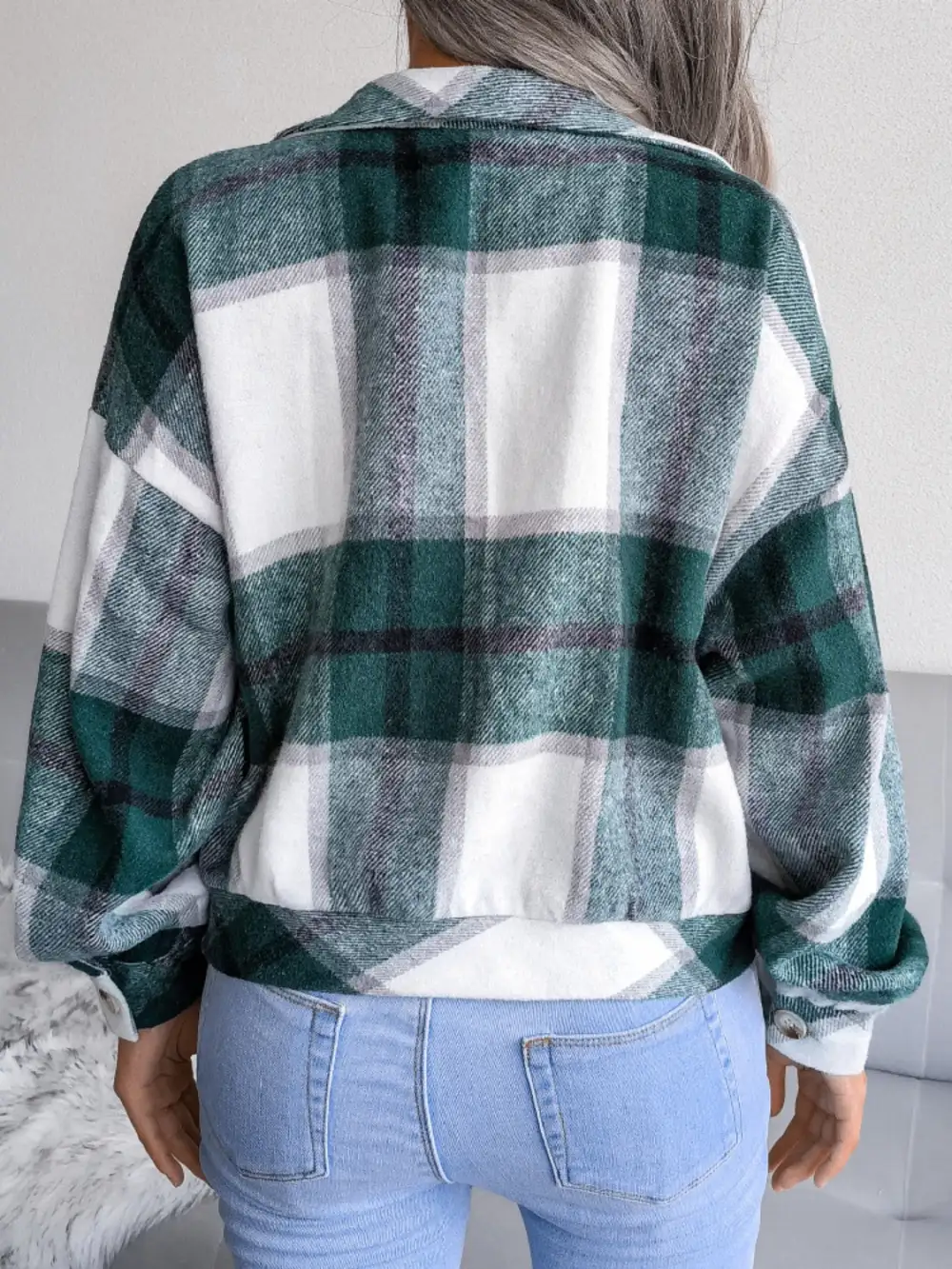 Hazel Blues® |  Plaid Collared Neck Long Sleeve Jacket