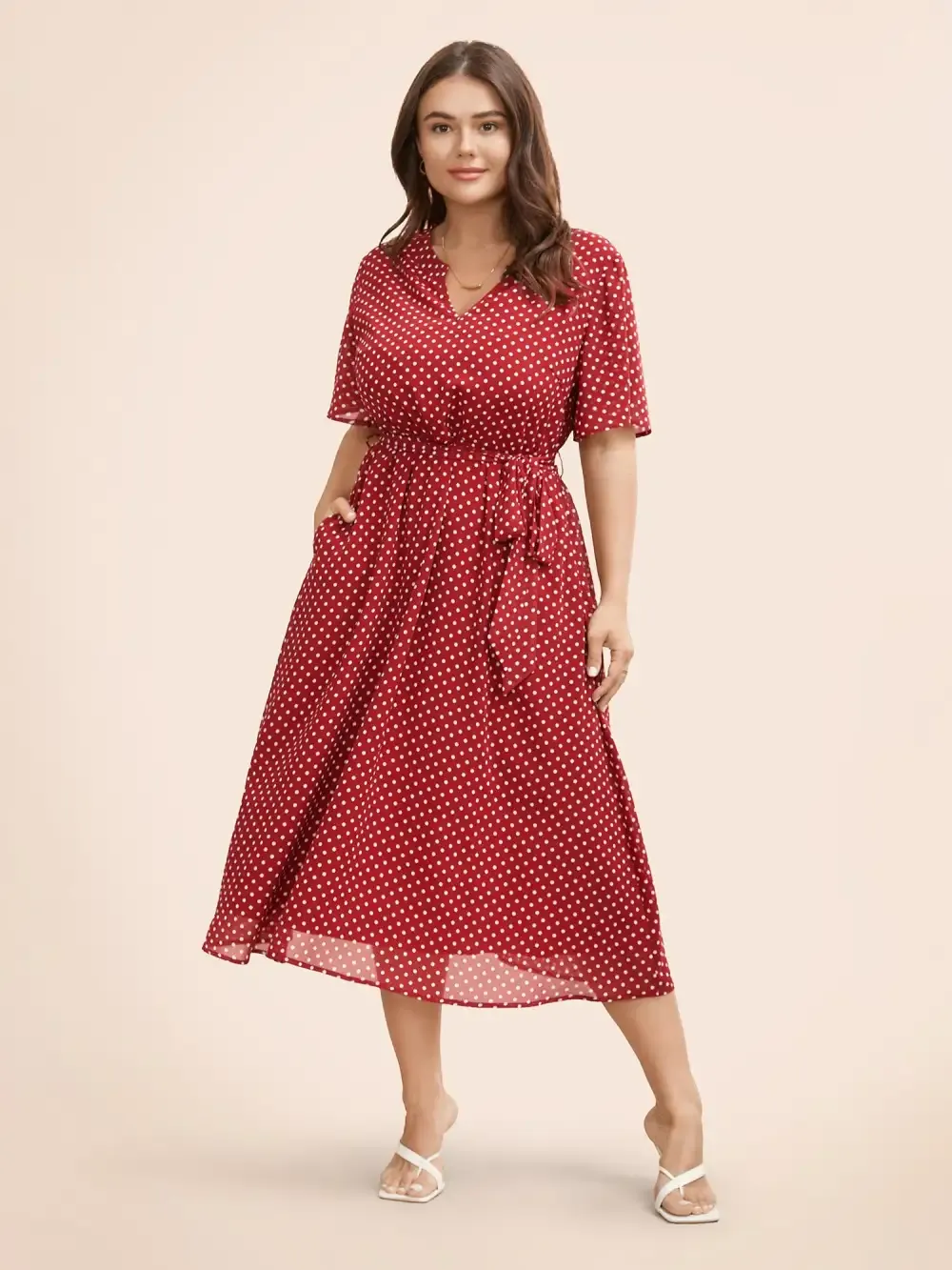 Chiffon Polka Dot Ruffle Sleeve Dress