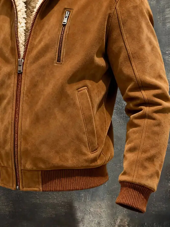 Men'S Vintage Warm Plus Suede Outdoor Jacket