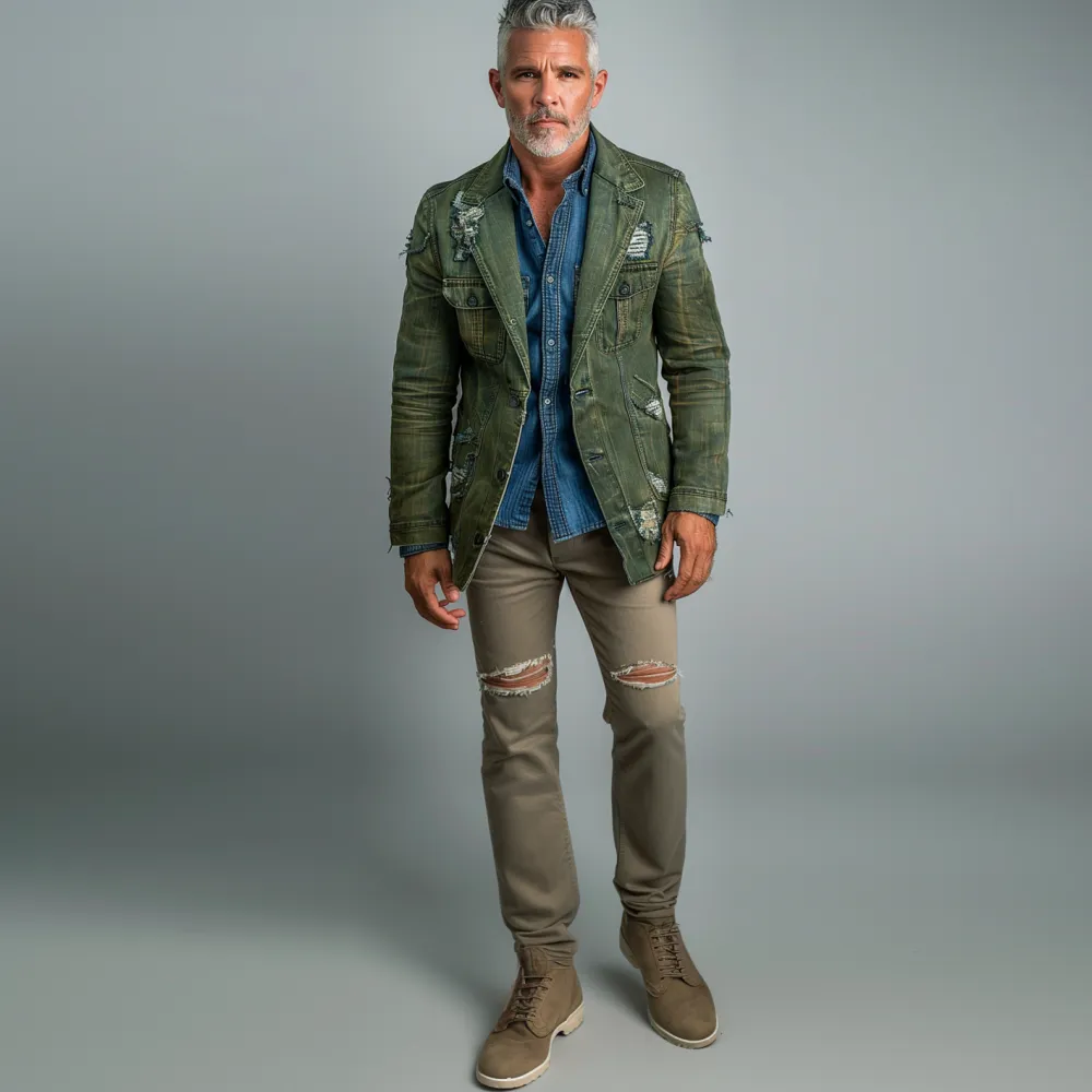 Men's Vintage Ripped Long Sleeve Jackets