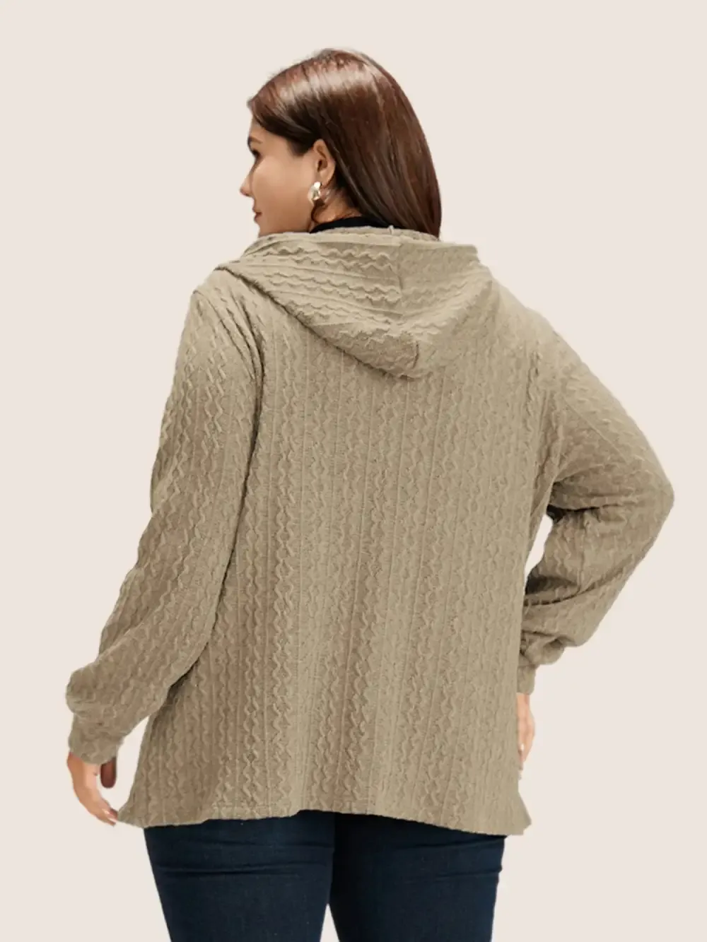 Plain Textured Zipper Hooded Sweatshirt