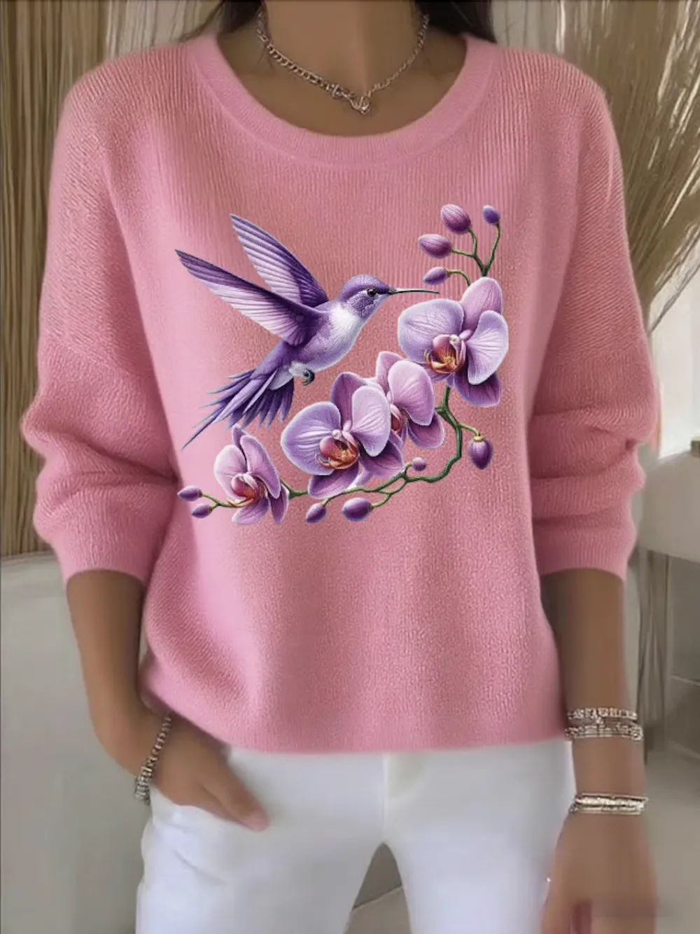 Cotton Casual Floral Sweater