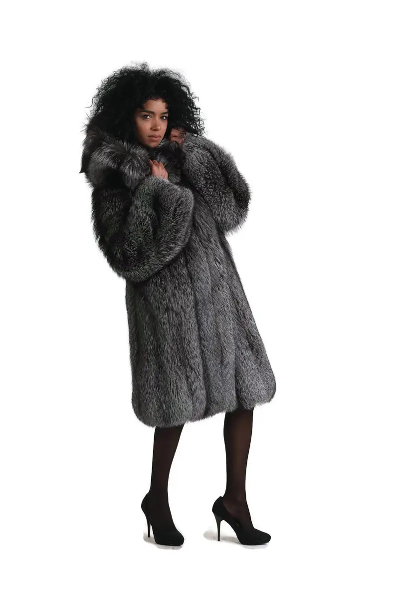 Silver Fox Fur Waist Length Jacket