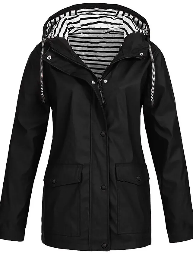 Women's Rain Jacket Fall Waterproof Outdoor Hiking Coat Zipper Windproof Hoodie Jacket Winter  Warm