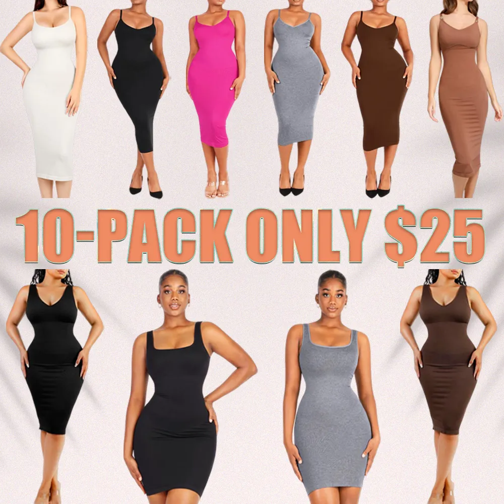 Women’s Seamless V-Neck Maxi Dress with Built-in Shaper-Spaghetti Strap