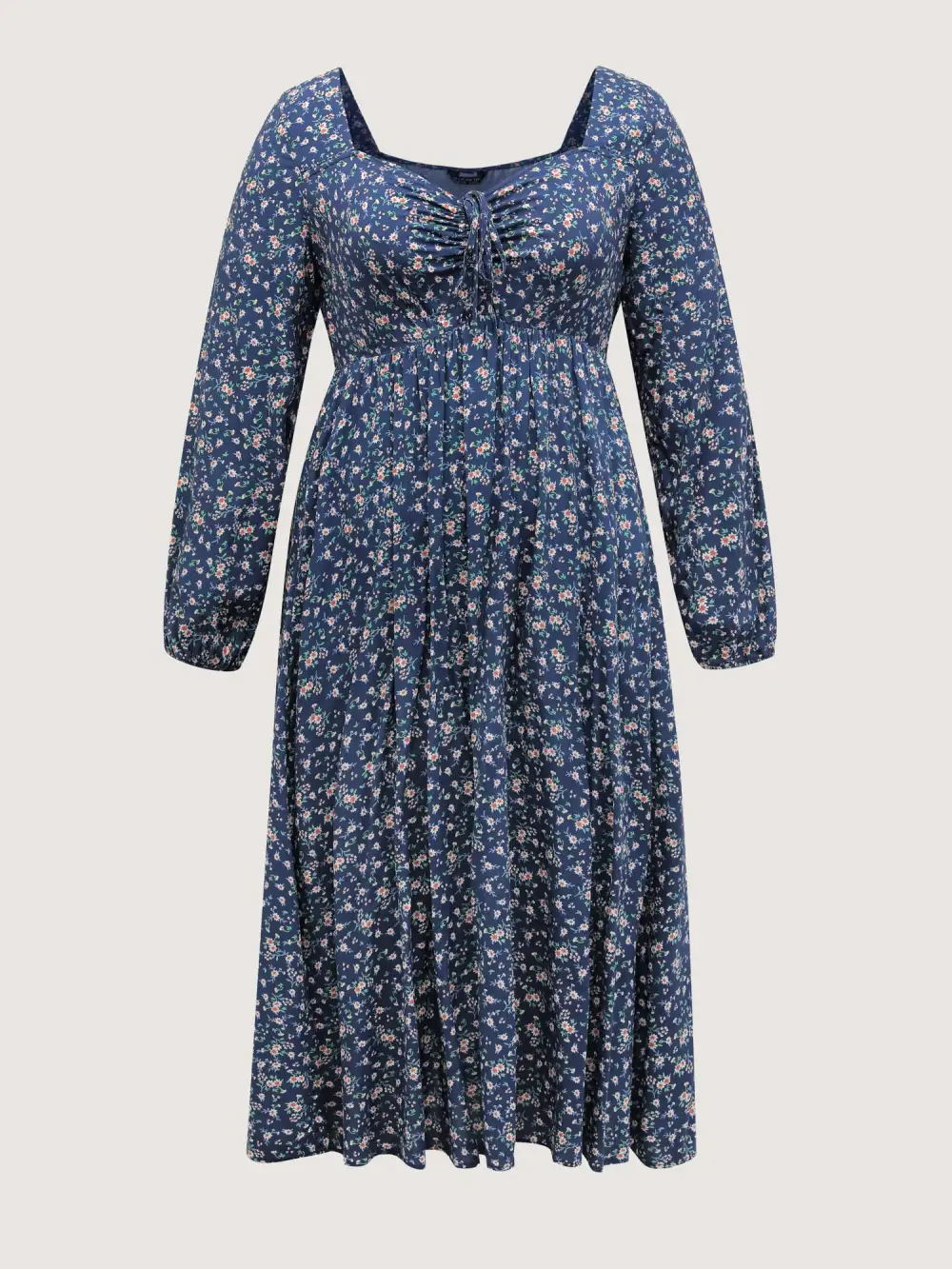 Floral Print Drawstring Bust-Ease Midi Dress