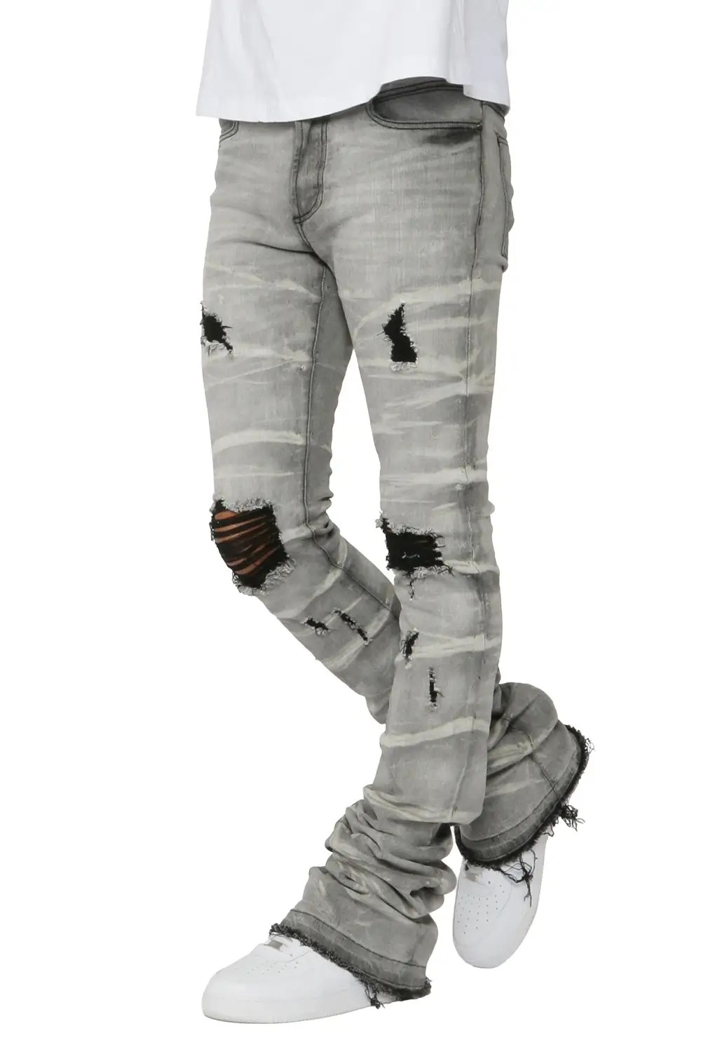 Sniper Light Grey Super Stacked Flare Jean