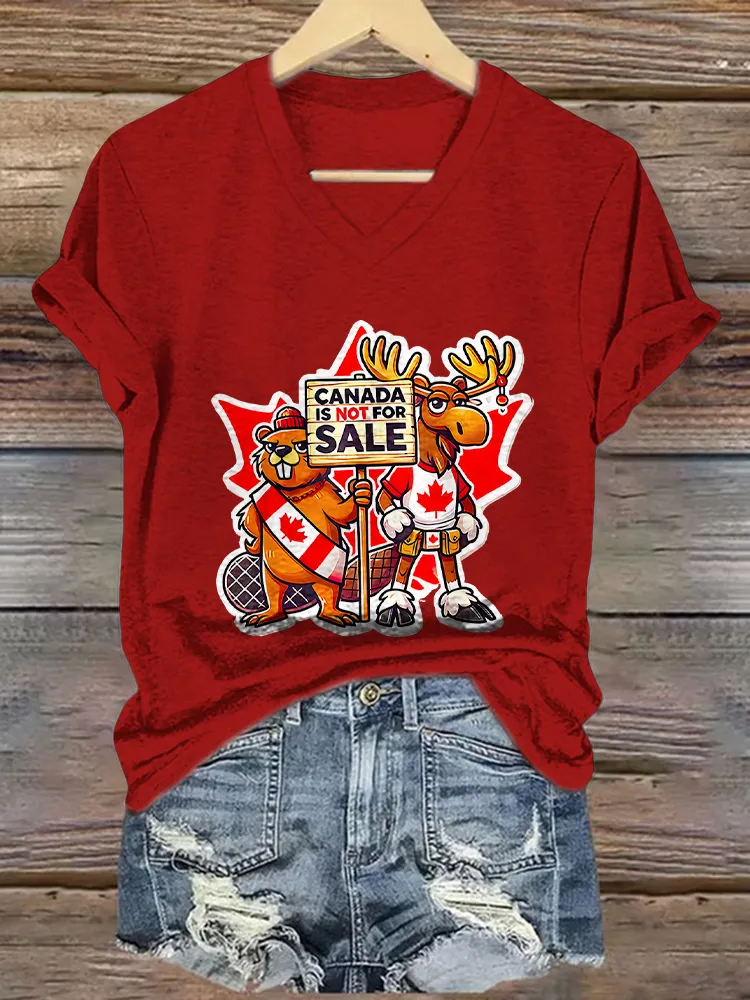 Canada Is Not For Sale Printed V-Neck Short-Sleeved T-Shirt