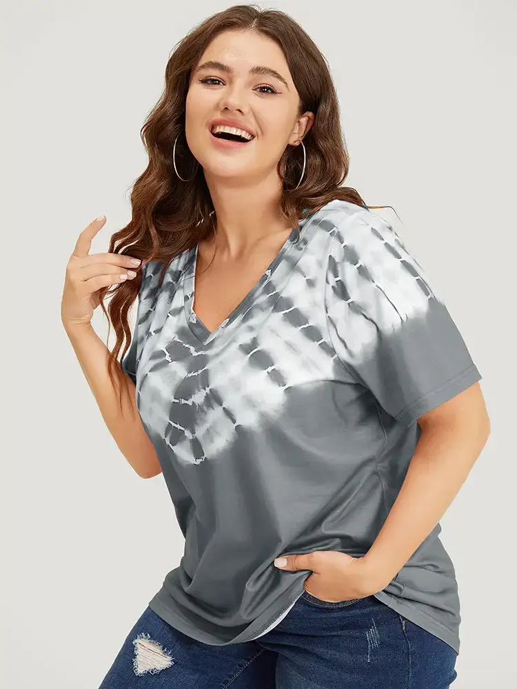 Tie Dye Short Sleeve V Neck T-shirt