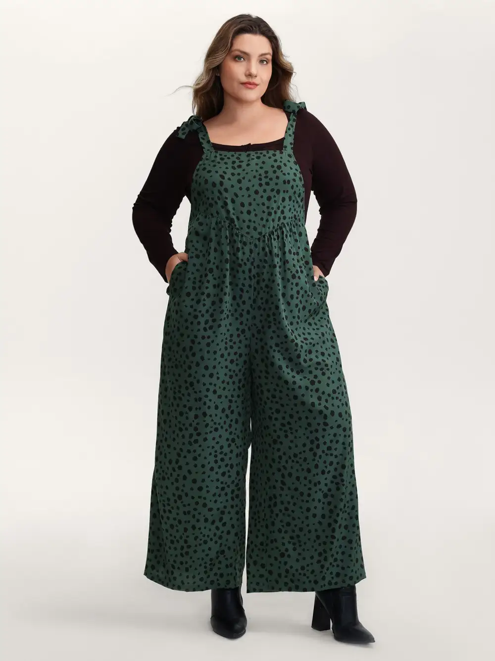 Leopard Print Shirred Shoulder Ties Jumpsuit