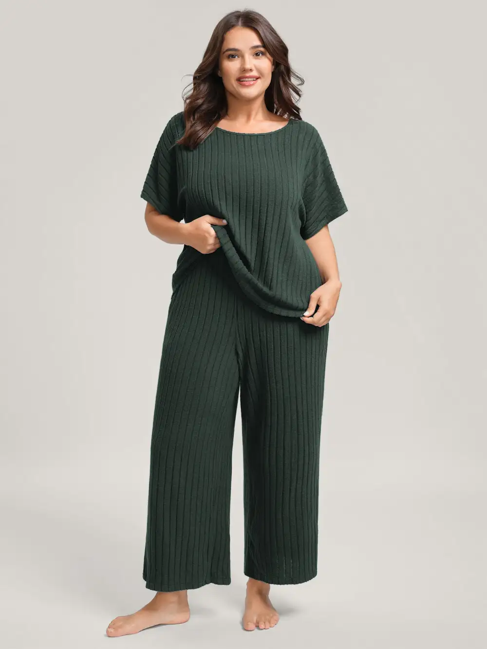 Stretchy Pit Strip Solid Loungewear Set