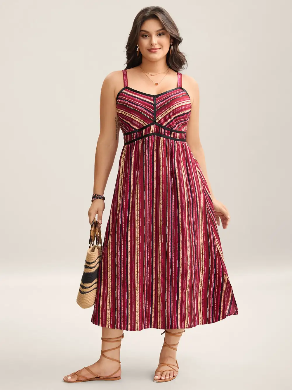 Colorful Stripes Spliced Cami Maxi Dress