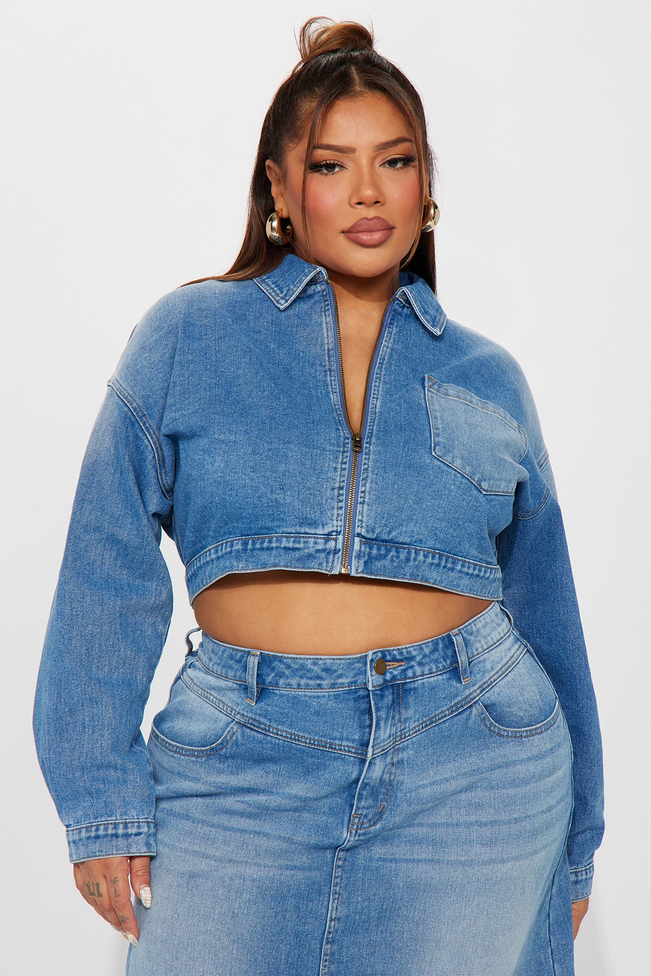New Mood Denim Skirt Set - Medium Wash