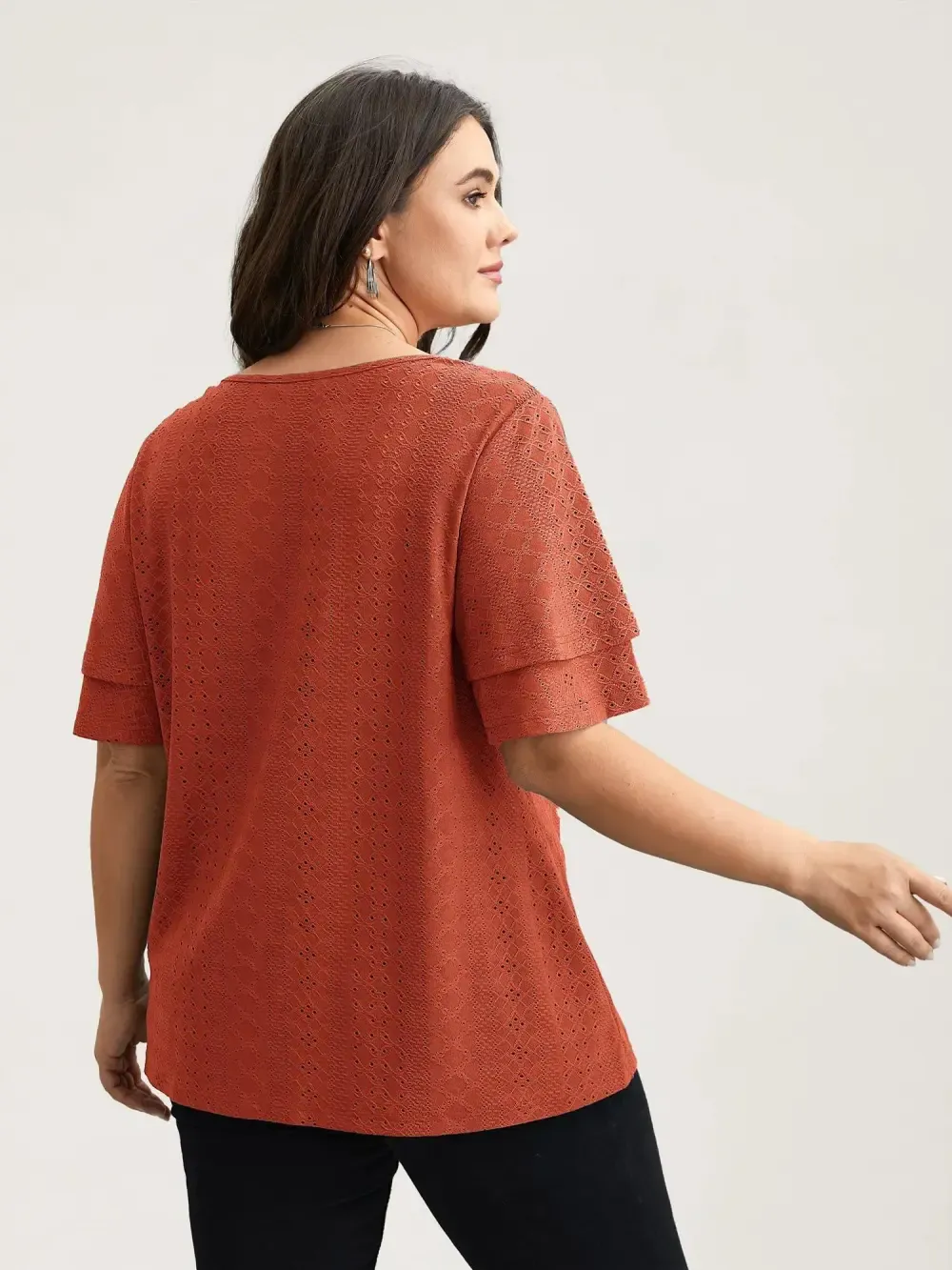 Jacquard Textured Lotus Leaf Sleeve Top