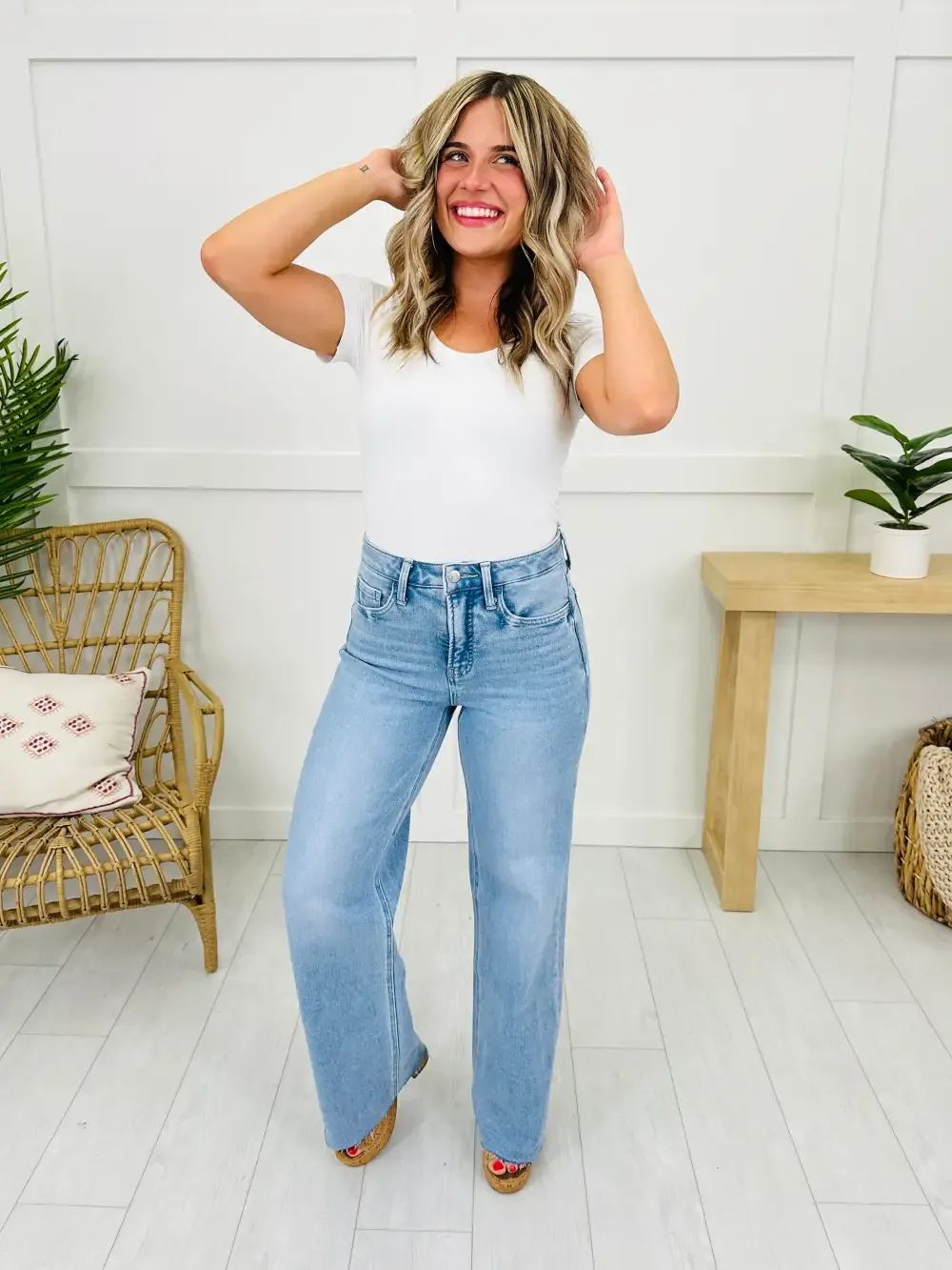 Dream of Me Tummy Control Slim Wide Leg Jeans