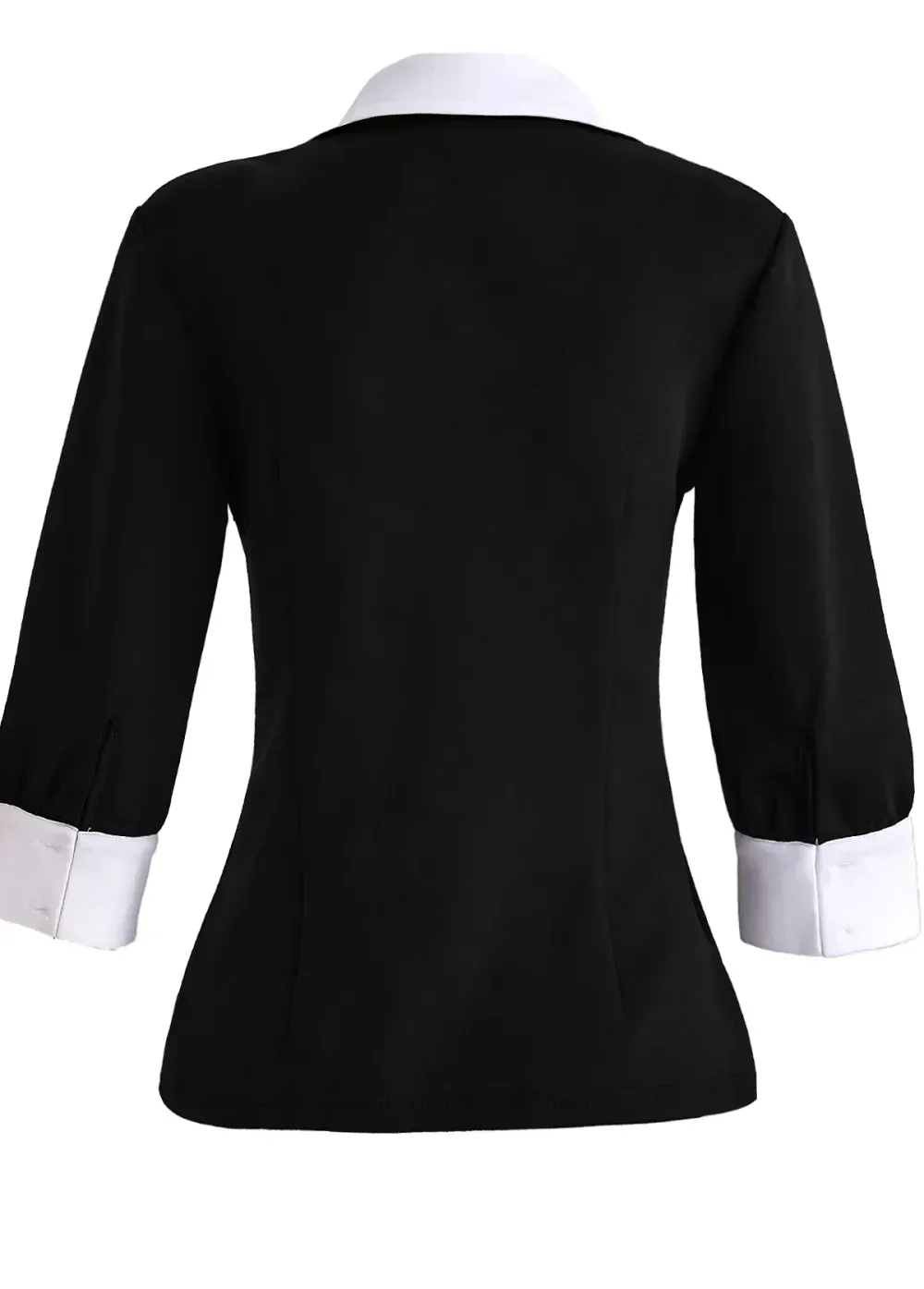 Black Button 3/4 Sleeve Lapel Blouse