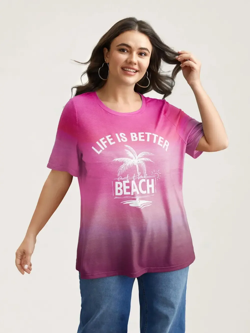 Gradient Beach Print Fitted T-Shirt