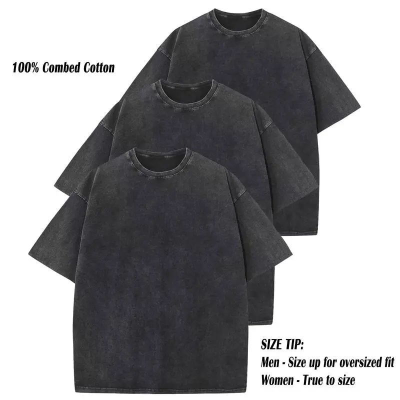 3 Pack Acid Wash Oversized Cotton T-Shirts – Unisex Casual Crew Neck Summer Tops