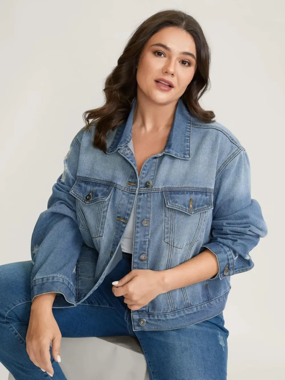 Denim Chest Flaps Cropped Jacket
