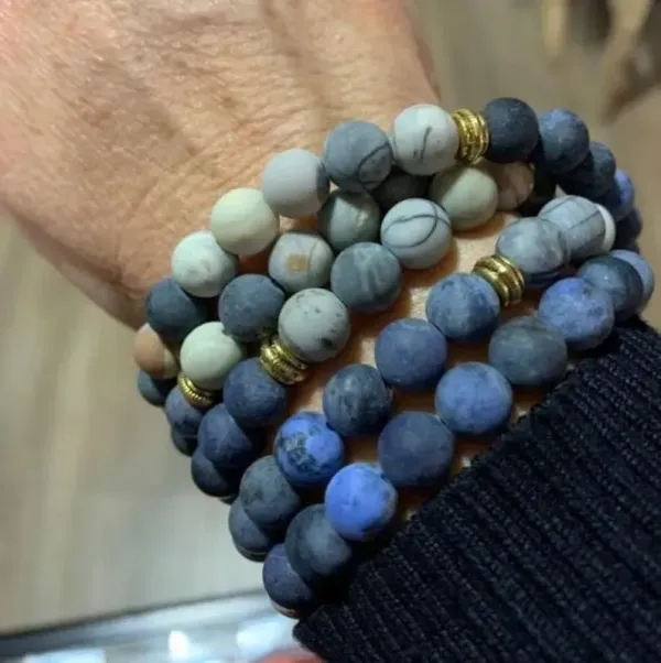 108 Beads Mala Lotus Bracelet-Mala Prayer Bead Necklace-8MM Matte Blue Stone Bracelet-Meditation Yoga Bracelet-Spiritual Chakra Bracelet