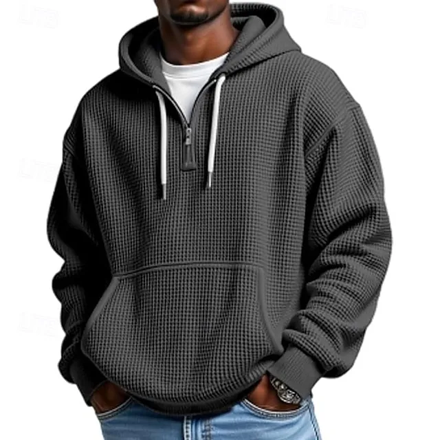 Men's Hoodie Waffle Hoodies Quarter Zip Hoodie Apricot White Light Green Army Green Red Hooded Plain Kangaroo Pocket Textured Sports & Outdoor Casual Daily Streetwear Cool Sportswear Fall Spring