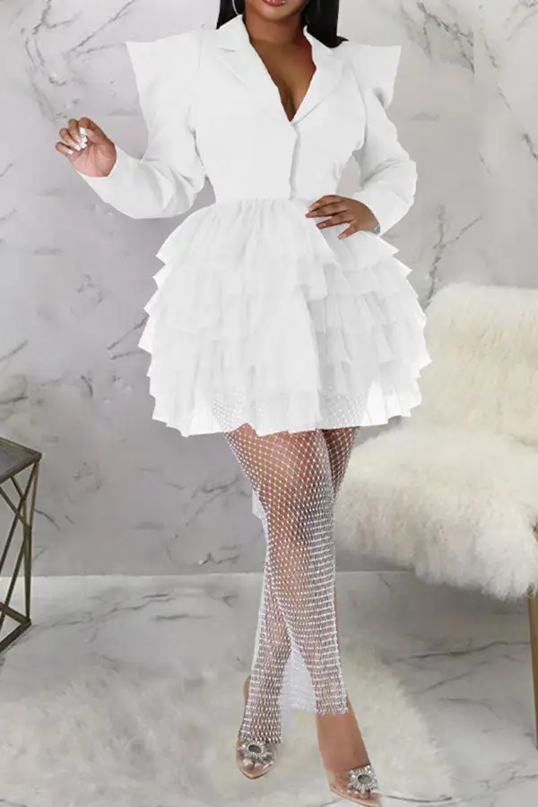 Mesh Patchwork Sweet Tiered Mini Dress
