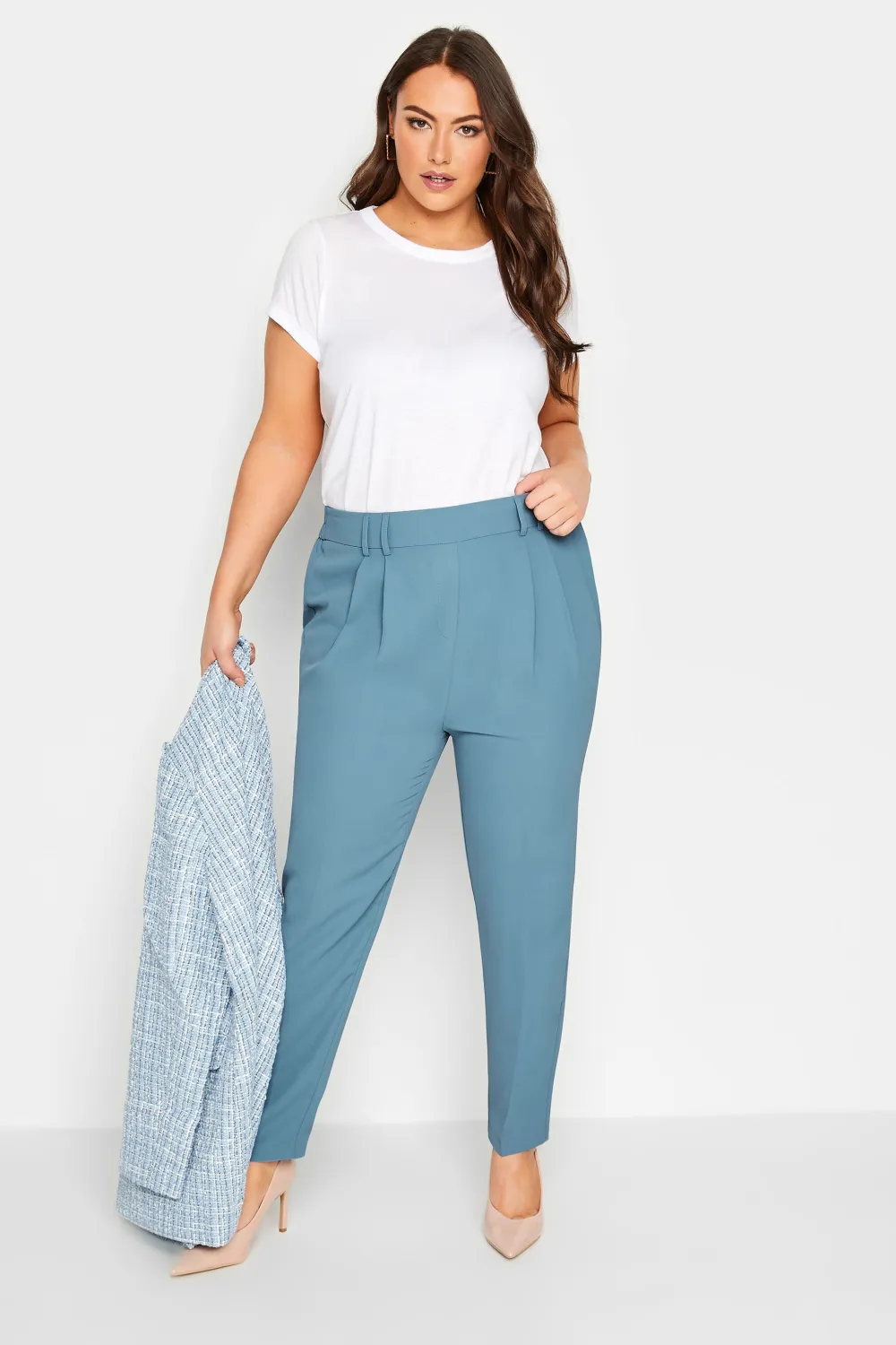 YOURS Curve Beige Brown Double Belted Tapered Trousers