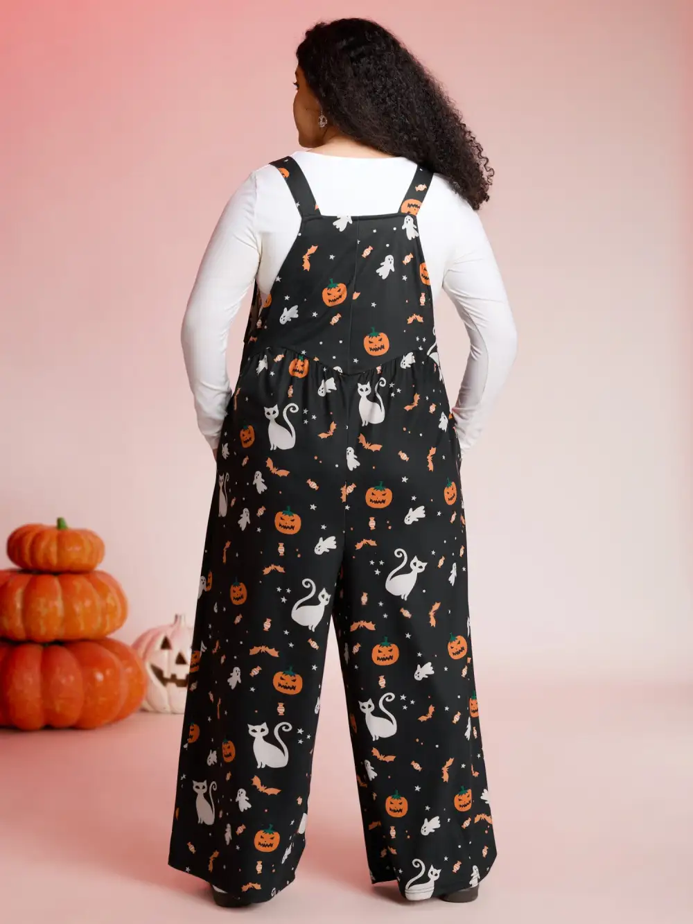 Halloween Elements Print Stretchy Waist Jumpsuit